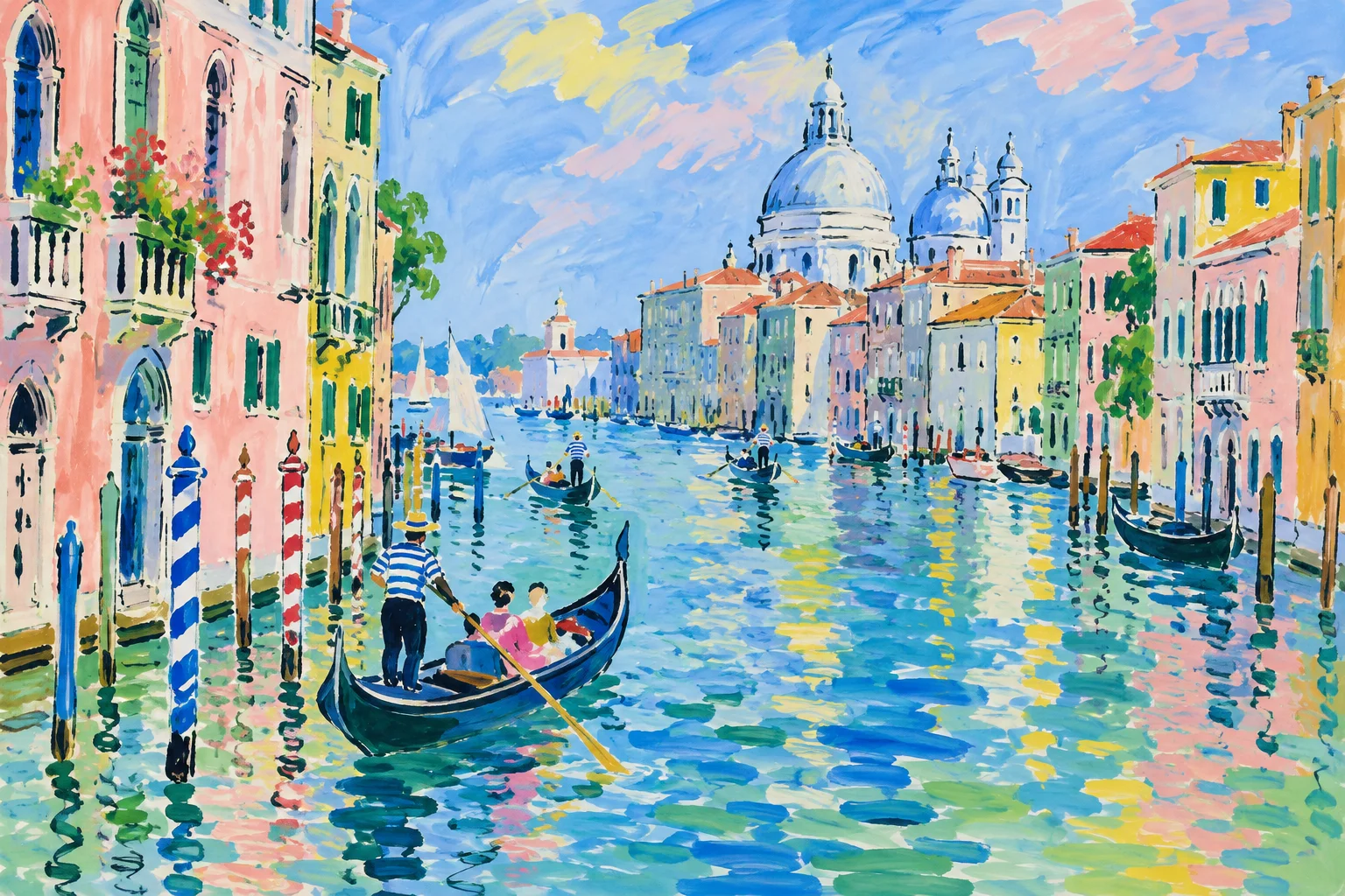 Venetian canal and gondolas